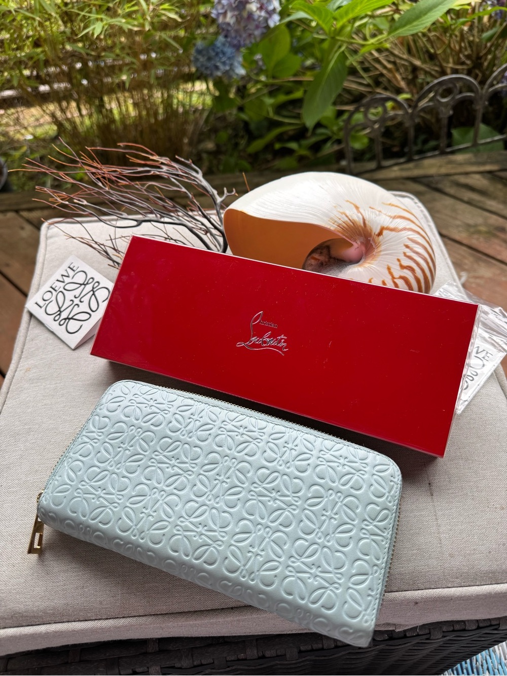 Loewe Ice BlueEmbossed Anagram Zip Around Wallet Dust bag &11 BrandNewSmells
